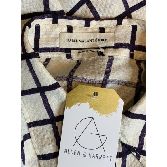 Isabel Marant Etoile Off-White & Blue Check Silk Button Up Shirt, Size 4 | 36 - Picture 8 of 9